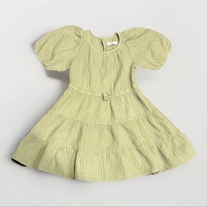 Zara Girls Size 8 Green Textured Dress – Boho Balloon Sleeve Style